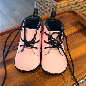 Dr. Martens Pink Lace-Up baby Ankle Boots with Black Trim